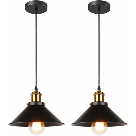 MINKUROW 2x Lampada A Sospensione Retrò Design Industriale Edison Plafoniera Lampadario E27 Lampada A Sospensione In Metallo, Ø 22cm (2pack Nero)