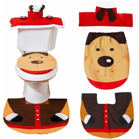 MINKUROW 3 Piezas Cubierta De Asiento De Inodoro De Navidad Decoraciones De Navidad Cubierta De Asiento De Inodoro Para Cisterna Y Juego De Decoración De Alfombrilla De Baño, Decoración De Fiesta (Alc
