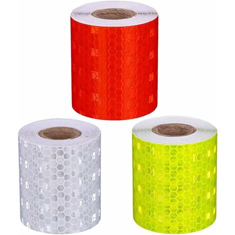 MINKUROW 3 Rollos De Cinta De Advertencia Reflectante, Autoadhesiva, Pegatina De Seguridad Reflectante, Cinta De Marcado De Visibilidad Nocturna, Cinta Adhesiva De Advertencia De Precaución