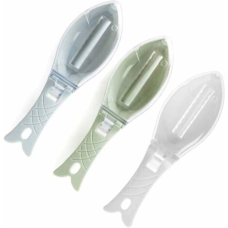 MINKUROW 3 Stück Fischschuppenschaber, Fischhautschäler, sicherer ABS-Kunststoff, langlebiger Fischschuppenschaber mit durchsichtigem Deckel für Zuhause, Küche, Restaurant (3 Farben)
