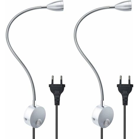 MINKUROW 3 W Flexible Leselampe zur Wandmontage mit EU-Stecker und Schalter, Wandleuchten zum Lesen, Bücher, Kopfteil, Schlafzimmer (2 Einheiten, warmes Licht)