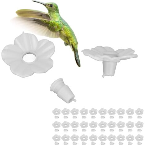 MINKUROW 30 Unidades De Flores De Repuesto Para Comedero De Colibrí, Piezas De Plástico Para Comederos De Colibrí, Piezas De Repuesto Para Comedero De Colibrí En Colores Brillantes (Blanco)