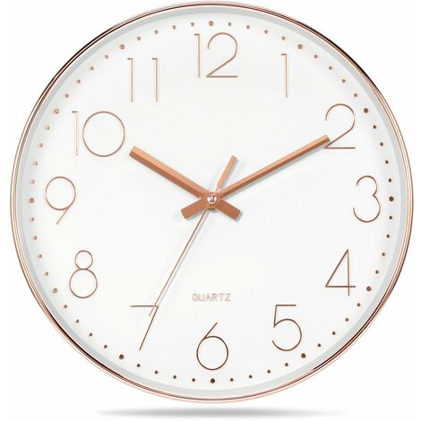 MINKUROW 30,5 cm, moderne Quarz-Wanduhr mit arabischen Ziffern, Wanduhren ohne Überprüfung, Dekoration für Wohnaccessoires (Roségold)