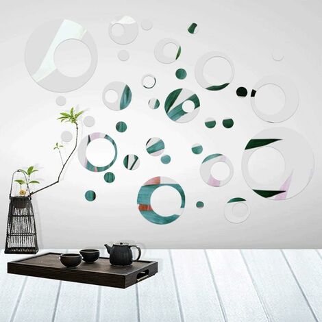 MINKUROW 32 Stück Kreisring Abnehmbare Wandaufkleber Abziehbilder Acryl Spiegel Einstellung Für Zuhause Wohnzimmer Schlafzimmer Dekoration