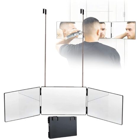 MINKUROW 360 Espejo De Corte Automático, Espejo De Corte Automático, Espejo De Barbero De 360°, Espejo De Maquillaje Portátil Ajustable Con Gancho Sobre La Puerta, Herramienta De Corte De Cabello Diy 