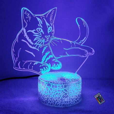 MINKUROW 3d Cat Night Light 16 Cambio De Color Usb Power Control Remoto Interruptor Táctil Lámpara Decorativa Lámpara De Ilusión Óptica Led Lámpara De Mesa Lámpara De Escritorio Niños Navidad Regalo D