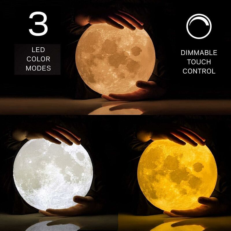 Image of 3d Moon Light Led Touch Moon Light 3 Colori, 15 Cm, Usb Ricaricabile Moon Night Light Per Camera Da Letto Soggiorno Cafe Compleanno Regalo Di Natale