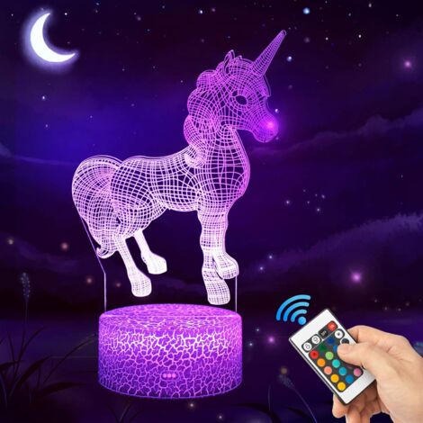 MINKUROW 3d Unicorn Led Night Light Con Telecomando, 16 Colori Selezionabili, Interruttore Touch Dimmerabile, Regalo Di Compleanno, Buon Natale, Regali Per Ragazze, Uomini, Donne, Bambini (Jd Unicorn)