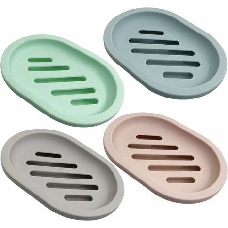 MINKUROW 4 Pezzi Portasapone Per Doccia Portasapone, Porta Sapone Salvasapone Con Scarico Per Bagno Controsoffitto Doccia Cucina, Mantieni Sapone Asciutto E Pulito, 4 Colori (Grigio, Blu, Rosa, Verde)