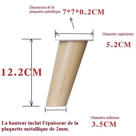 MINKUROW 4 Piezas Patas De Madera Para Muebles Altura: 12,2 Cm Redondo, Cónico (Diseño Inclinado)  Material: Madera Maciza Para Sillas, Mesas, Armarios, Etc.