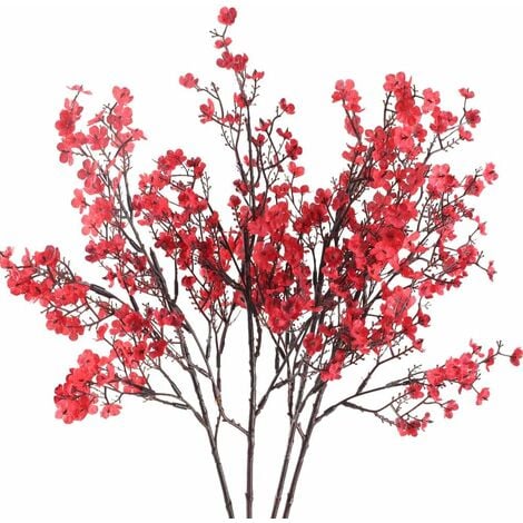 MINKUROW 4 pz Gypsophila Fiori Artificiali Bouquet Rosso Pianta Artificiale Decorazione di Cerimonia Nuziale Festa A Casa Disposizione Dei Fiori