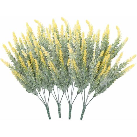 MINKUROW 4 Racimos De Flores Artificiales Flores Artificiales Flocadas Planta De Lavanda Flores Artificiales Decoración En Maceta (Amarillo)
