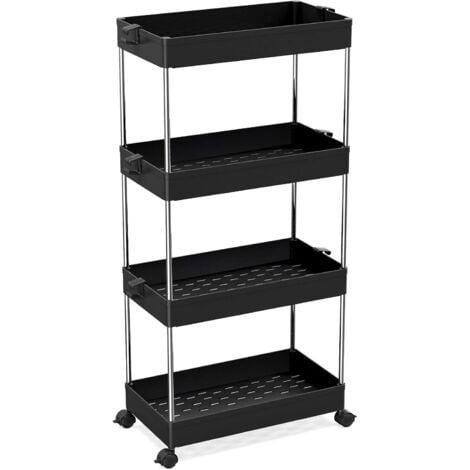 MINKUROW Chariot De Cuisine À 4 Niveaux, Étagère De Niche De Chariot Sur Roulettes, Étagère De Salle De Bain Peu Encombrante Et Étagère De Cuisine Pour Cuisine Bureau Salle De Bain, 40x22x86cm, Noir