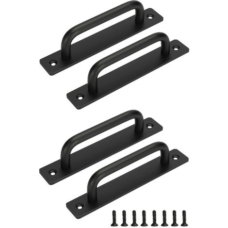 MINKUROW 4 Stück Schiebetürgriff, Schiebetürgriff mit Edelstahlplatte für Scheunentore, Schrank, Schwarz, 160 mm Lochabstand