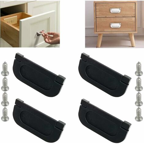MINKUROW 4 Stück unsichtbare Griffe  Türgriffe für Küchenschränke, Schubladen, Knöpfe, 75 mm  Reißverschluss mit Schraube  Horizontale Schubladengriffe für Küchenschränke (Schwarz)