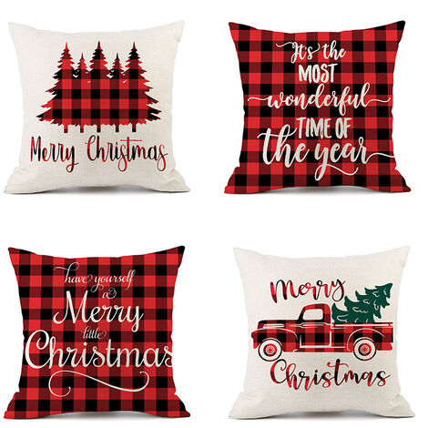 MINKUROW 4 Stück Weihnachtskissenbezüge Dekorative Sofadekorationen 45 x 45 Plaid für Sofa Merry Christmas Decoration Tair Pillow Pilou Pillow Red