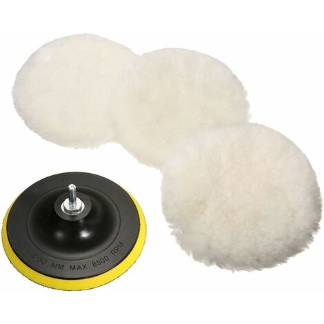 MINKUROW 4 Stück Wollpolierschwamm Auto Polierer Polierpad 150mm Schwamm Schuhcreme Kits Polierpads mit M14 Bohradapter