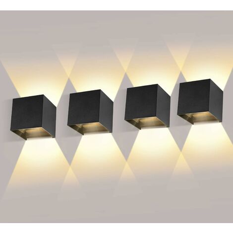 MINKUROW 4 Unidades De 12 W De Luz De Pared Interior/Exterior Con Ángulo De Haz Ajustable Led Apliques De Pared 3000 K Blanco Cálido Ip65 Impermeable Lámpara De Pared Negro Aplique Para Sala De Estar 