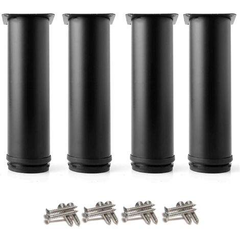 MINKUROW 4 verstellbare schwarze Beine 150 mm Höhe verdicken Schrankbeine Tischbeine Möbelbeine, Edelstahl verstellbare Höhe 0-15 mm mit Edelstahlschrauben