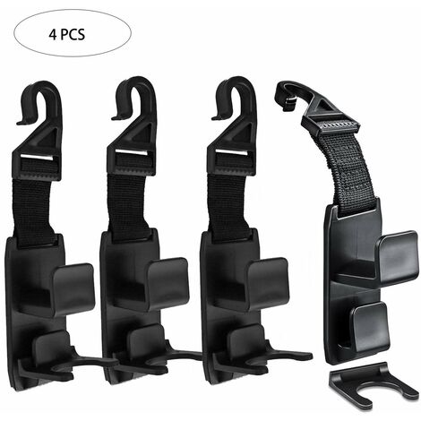 MINKUROW 4er-Pack Magic Car Headrest Hooks, Coin Purse Headrest Hook Holder für Autositz-Organizer hinter dem Rücksitz, Geldbörse oder Einkaufstüten, Schwarz