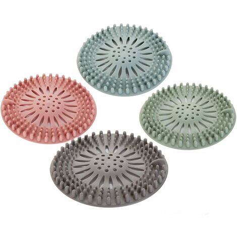 MINKUROW 4er-Pack Silikon-Haarfilter, universeller Ablaufschutz, verwendbar in Badewanne, Badezimmer, Küche, Haarfilter, 135 x 135 mm (Blau, Grün, Grau, Rosa)