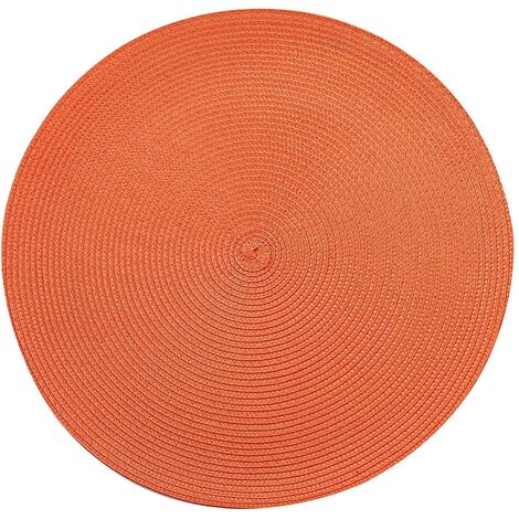MINKUROW 4er Set Tischsets PP Tischgeflecht Rund Waschbar Hitzebeständig Rutschfest 38cm (Orange)