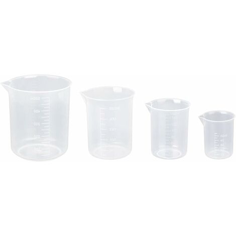 MINKUROW 4pcs Messbecher Werkzeug, durchsichtiger Kunststoff Labor Messbecher 50ml 100ml 250ml 500ml (klar)