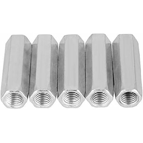 MINKUROW 5 piezas M10 Tuerca larga Tuercas de acoplamiento hexagonales de acero al carbono Tuercas hexagonales Sujetadores roscados (M10x50)