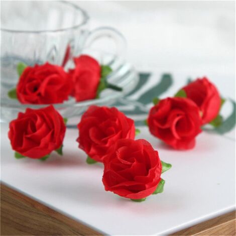 MINKUROW 50 Pezzi Fiore Di Rosa Artificiale Testa Di Fiore Artificiale Fiore Fatto A Mano Fai Da Te Bottone Piccolo Fiore Di Cerimonia Nuziale Parete Disposizione Dei Fiori, Scarlatto