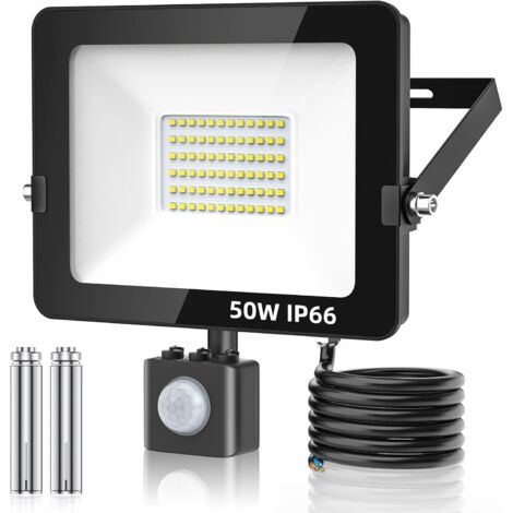 MINKUROW 50w Led Flood Light Con Sensore Di Movimento Per Esterni, 5000lm 6500k Super Bright Daylight White, Ip66 Impermeabile Led Flood Light Per Cortile, Cortile, Garage, Campo Sportivo [Classe Di E