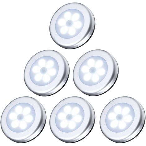 MINKUROW (6 Pack) Bewegungssensor-Licht, Schranklicht, LED-Sensor-Lichter, batteriebetrieben (nicht im Lieferumfang enthalten), für Treppen, Schränke, angetrieben, einfache Installation – Silber