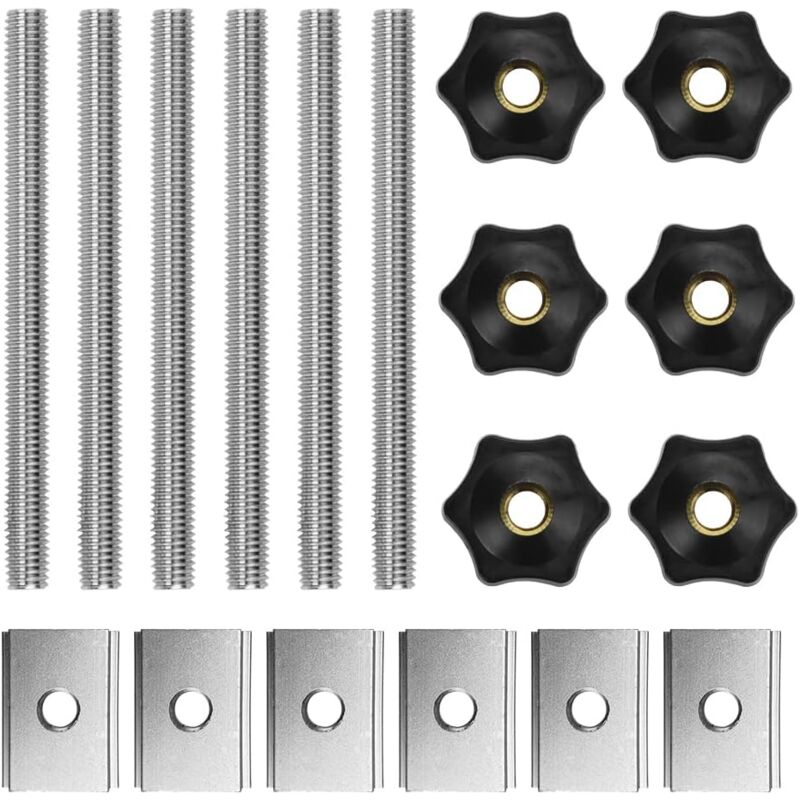 Minkurow - 6 Pcs Vis De Serrage M8 Boutons à Main En Forme D'étoile Vis Papillon Bouton T-Track Écrous Coulissants Avec 6 Tiges Filetées Et 6 Écrous