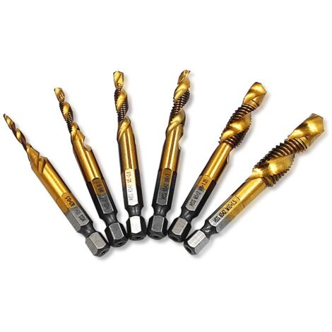MINKUROW 6 Pz Titanio Placcato Hss Codolo Esagonale Filettati Maschi Con Filettatura Metrica M3 M4 M5 M6 M8 M10 Utensili A Mano