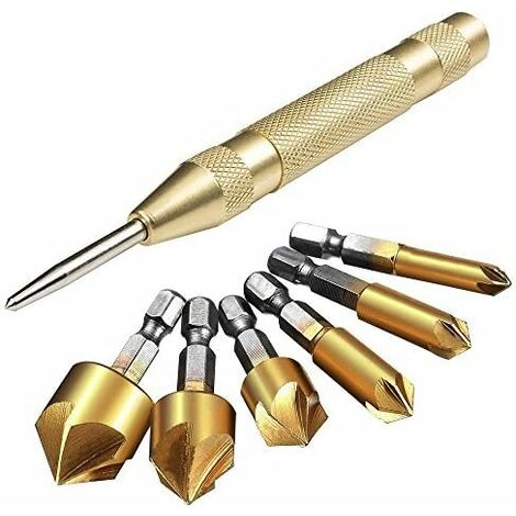 MINKUROW 6 Stück HSS 5 Sechskantschaft-Senker-Bits mit automatischem Körner 12,7 cm Entgratungswerkzeuge für Stahl, Holz, Kunststoff