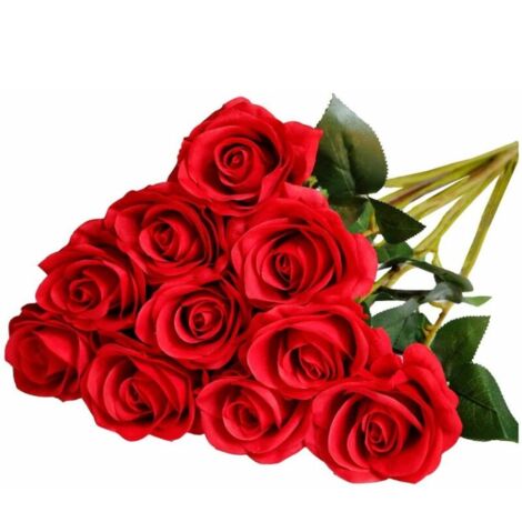 MINKUROW 6 Stück künstliche Rosen Seidenstoff Blumen Kunstblumen Hochzeitsstrauß für Hausgarten Geburtstagsfeier Zuhause Hochzeitsdekoration (rot)