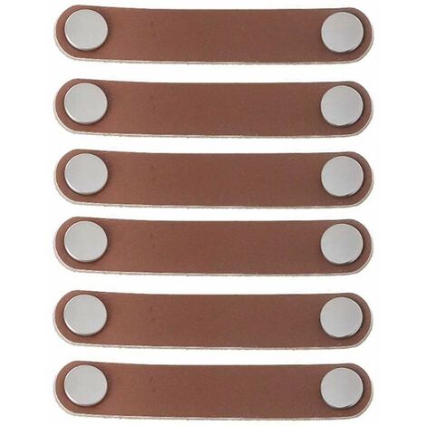 MINKUROW 6 Stück Lederschrankgriff 96 mm Moderner Ledertürgriff, Schubladentürgriff aus echtem Leder und Aluminiumlegierung (Braun)