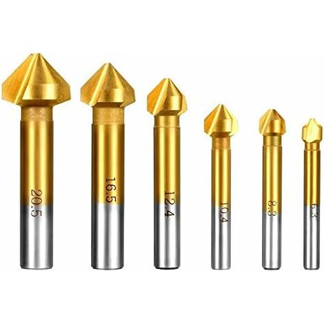 MINKUROW 6-teiliges 90°-Fräser-Set Hss-Fräser-Set Titanbeschichtet Ø 6,3–20,5 mm Fasfräser mit Reibahle (Cutter-Kit)