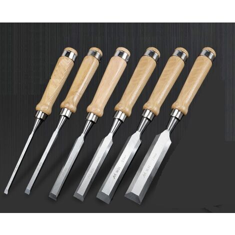 MINKUROW 6-teiliges Holzmeißel-Set in Holzbox für Holzschnitzereien, Zimmerleute, Schnitzwerkzeuge Länge 240 mm bis Breite 6 mm, 10 mm, 12 mm, 16 mm, 20 mm, 25 mm
