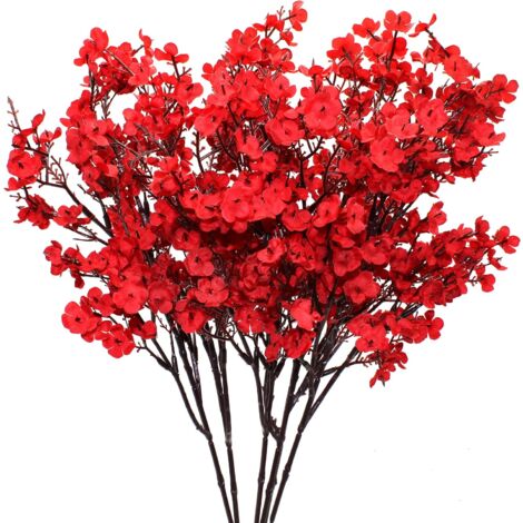 MINKUROW, 6 Uds., Ramos De Flores De Gypsophila Roja De Seda Táctil Realista Para Decoración Del Hogar, Decoración De Centro De Mesa Para Fiesta De Boda