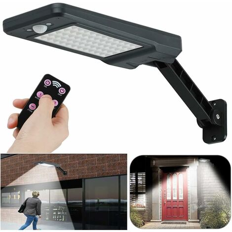 MINKUROW 60 LED 7 W Solarbetriebenes IP65 Wasserdichtes Außenlicht Schwarz mit verstellbarer Halterung und Fernbedienung, 3 Modi 180 ° Außenbewegungssensor-Lichter für Garten, Garage, Hof, Treppen