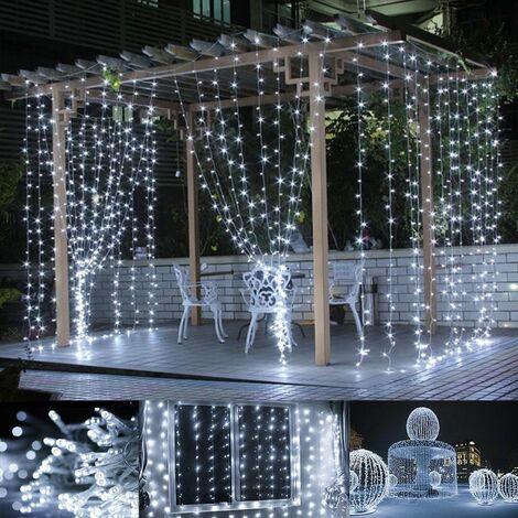 MINKUROW 600 Led 6x 3m Vorhang Lichter, Vorhang Lichterkette 8 Modi Wasserdicht Frostschutz Fenster Dekoration, Weihnachten, Hochzeit, Geburtstag, Haus, Terrasse Indoor Outdoor Kaltweiß