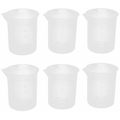 MINKUROW 6pcs 100ml Misurini In Plastica Bicchieri Di Graduazione Contenitori Liquidi Trasparenti Da Laboratorio