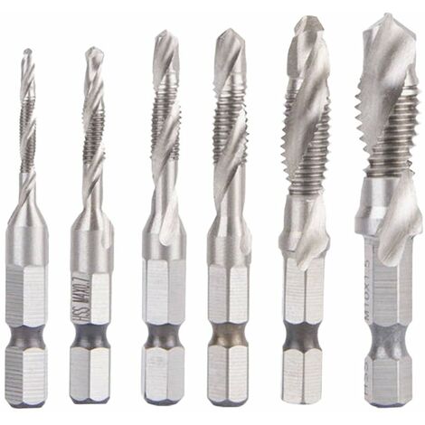 MINKUROW 6pcs Hex Hss High Steel Thread Spirale Schraube Metric Composite Tap Drill Bit Tap Pr 03-008 Short Type (Argento)