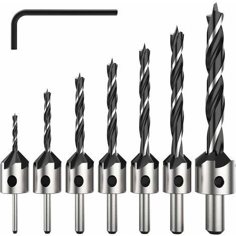 MINKUROW 7 Piezas Hss 5 Flauta Avellanador Juego De Brocas Destornillador Escariador Carpintería Avellanador Herramienta De Perforación, 3-10mm