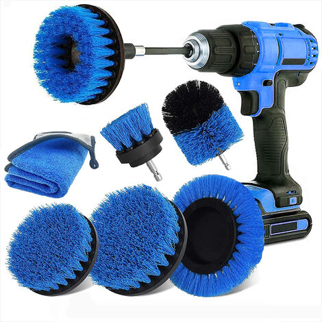 MINKUROW 8 STÜCKE Bohrbürste Reinigungsbürste Auto Felgenbürste Bohrmaschine Reinigungsbürste Radreinigung für Felgen, Fliesen, Wanne, Ziegel,Blau