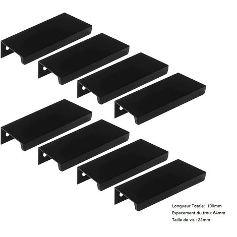 MINKUROW 8 versenkte Küchenschrankgriffe, unsichtbare Schrankgriffe aus Metall, Schubladengriffe, moderne Schrankbeschläge, Aluminiumlegierung, schwarz (Länge 100 mm)