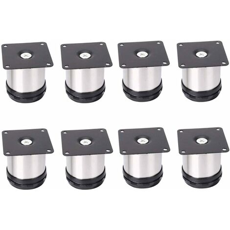 MINKUROW 8 verstellbare Edelstahl-Möbelbeine, verstellbare 50 mm Höhe, verdickte Schrankbeine, Tischbeine, Möbelbeine, gebürsteter Edelstahl, verstellbare Höhe 0–15 mm