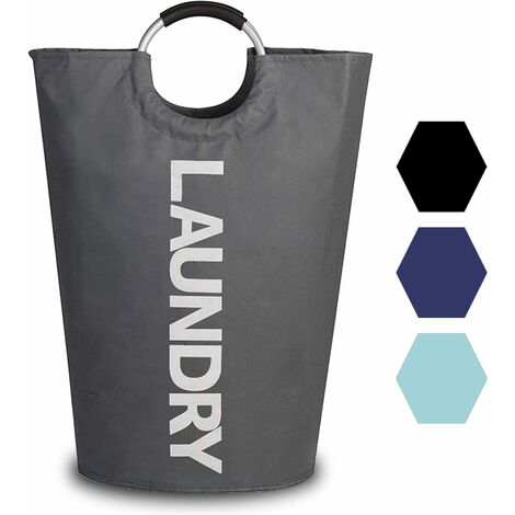MINKUROW 82L Wäschekorb – Strapazierfähige Griffe 38x72cm – Faltbarer Wäschesack aus wasserdichtem Stoff – Aufbewahrungskorb für Wohnheim, Badezimmer, Hochschule – Dunkelgrau