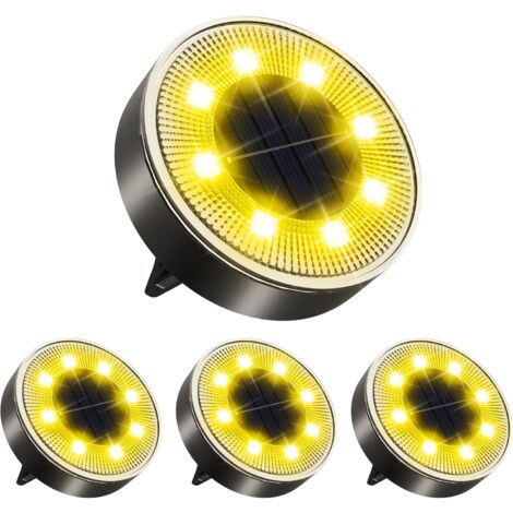 MINKUROW 8LED Luci da esterno ad energia solare 4 pezzi, 3000K IP68 Luci da terra impermeabili Luci da giardino Luci solari Faretti da incasso per vialetto Terrazza Cortile sotterraneo, Bianco caldo