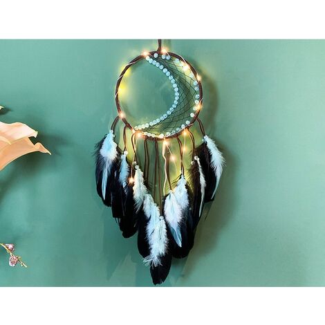 MINKUROW Acchiappasogni Fatto A Mano, Decorazione Da Parete In Piume Blu Con Luci Per La Decorazione Dell'auto Della Camera Dei Bambini (Blu)